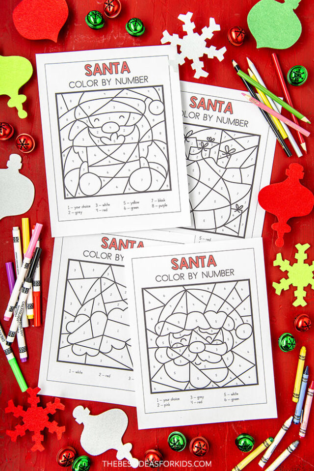 Santa color by number free printables