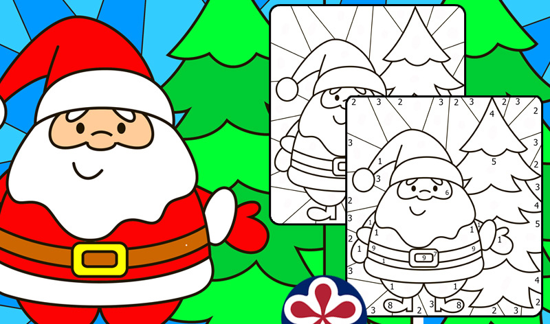 Santa claus christmas color by number printables