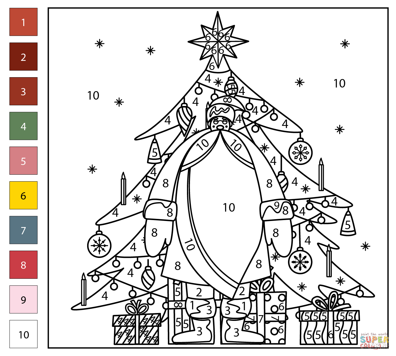 Santa claus color by number free printable coloring pages