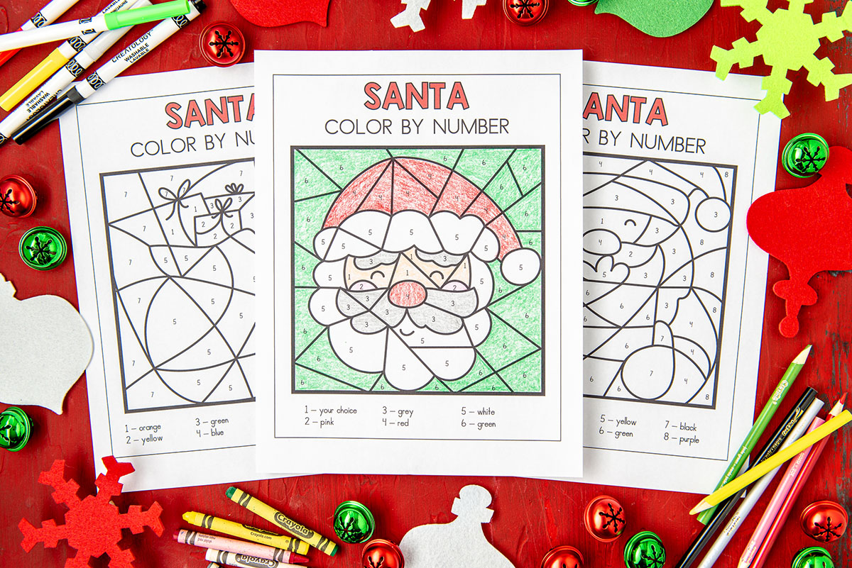 Santa color by number free printables