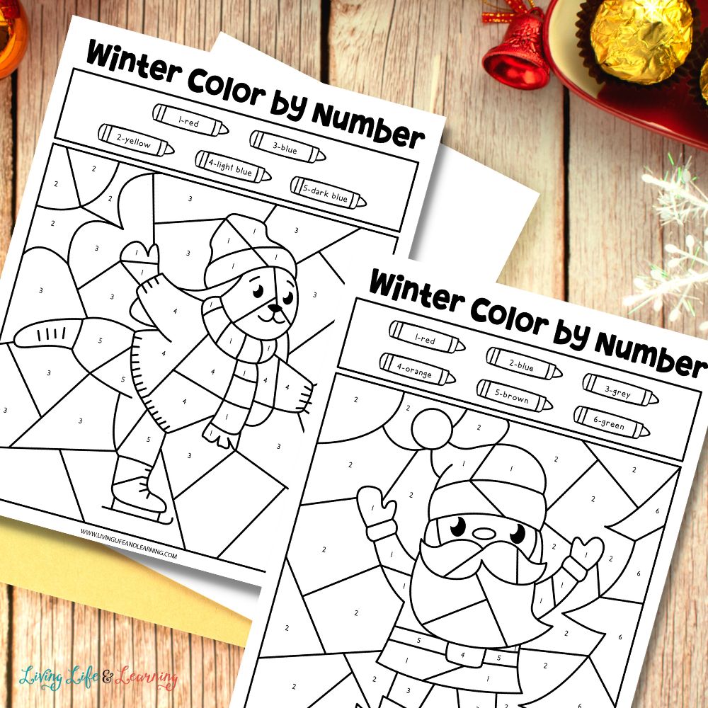 Winter color by number printables