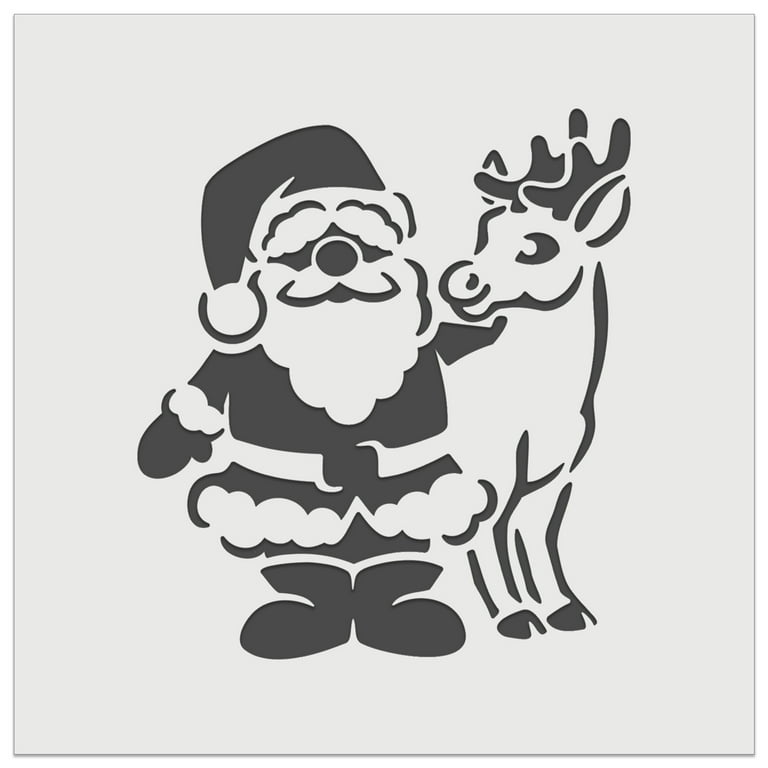 Santa claus standing with reindeer christmas diy cookie wall craft stencil