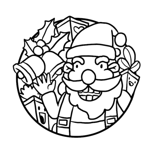 Premium vector santa christmas doodle coloring page