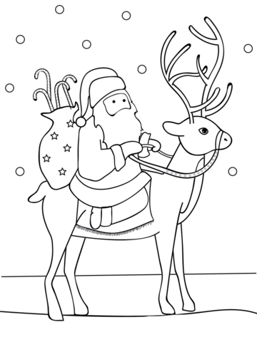 Santa riding reindeer coloring page free printable coloring pages