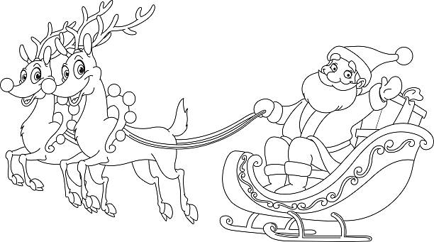 Outlined santa sleigh stock illustration