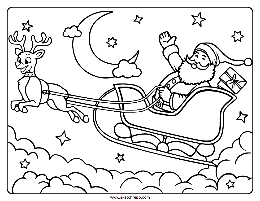 Santa and reindeer coloring pages