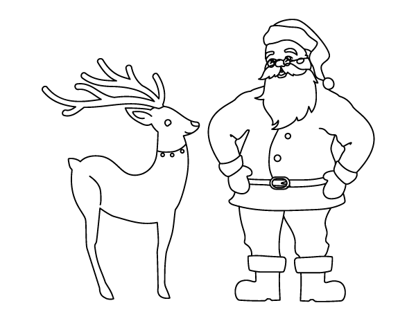 Printable santa claus and reindeer coloring page