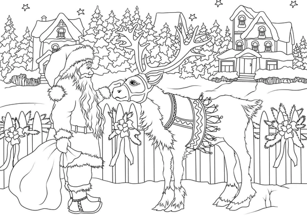 Ðï christmas santa claus petting reindeer