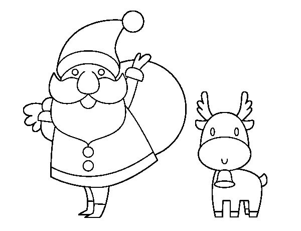 Santa claus and reindeer coloring page