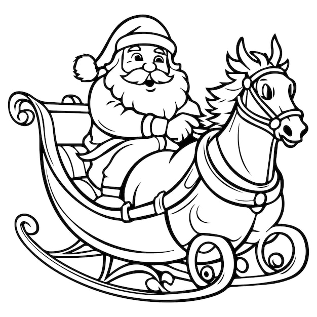 Premium vector santa claus with reindeer coloring page design for christmas vector illustration