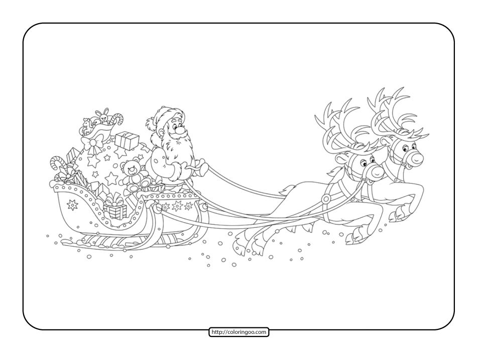 Santa claus on sleigh with reindeer coloring page