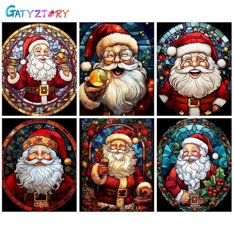 Gatyztory decorative paint by number frame anta clau coloring by number picture paint on canva gift for chritma