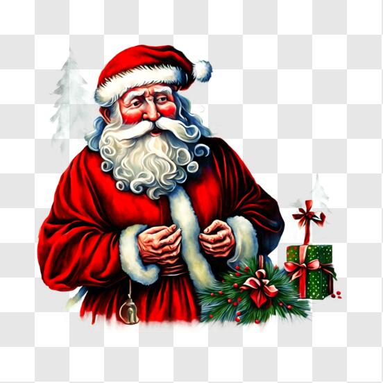 Download black and white drawing of santa claus holding presents png online