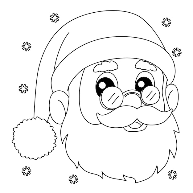 Premium vector christmas santa head coloring page for kids