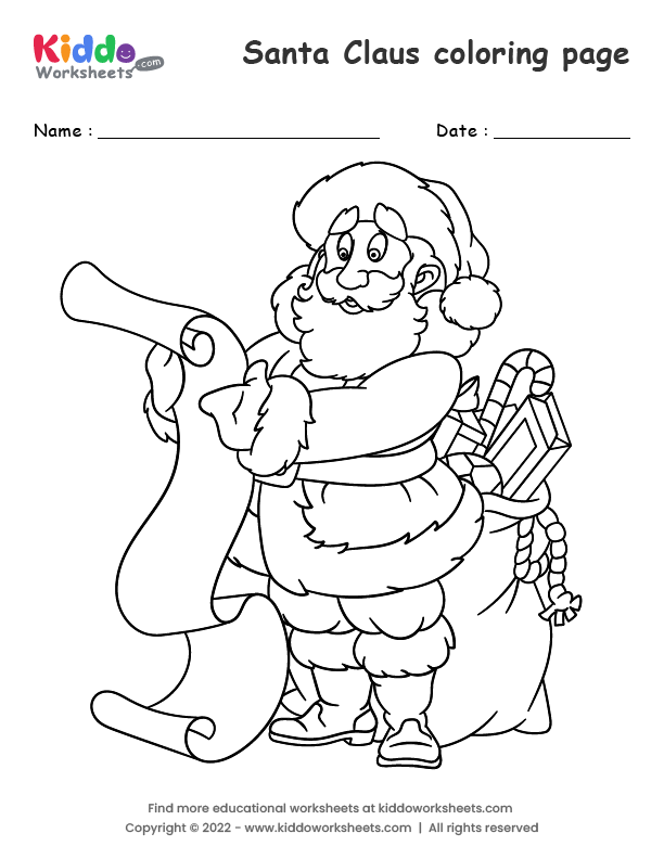 Free printable santa claus coloring page worksheet