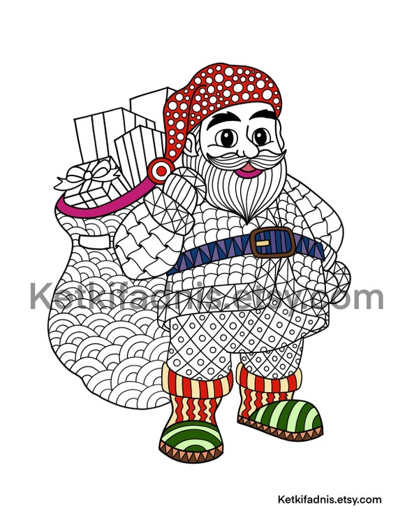 Santa claus coloring page pdf digital download zentangle colouring page