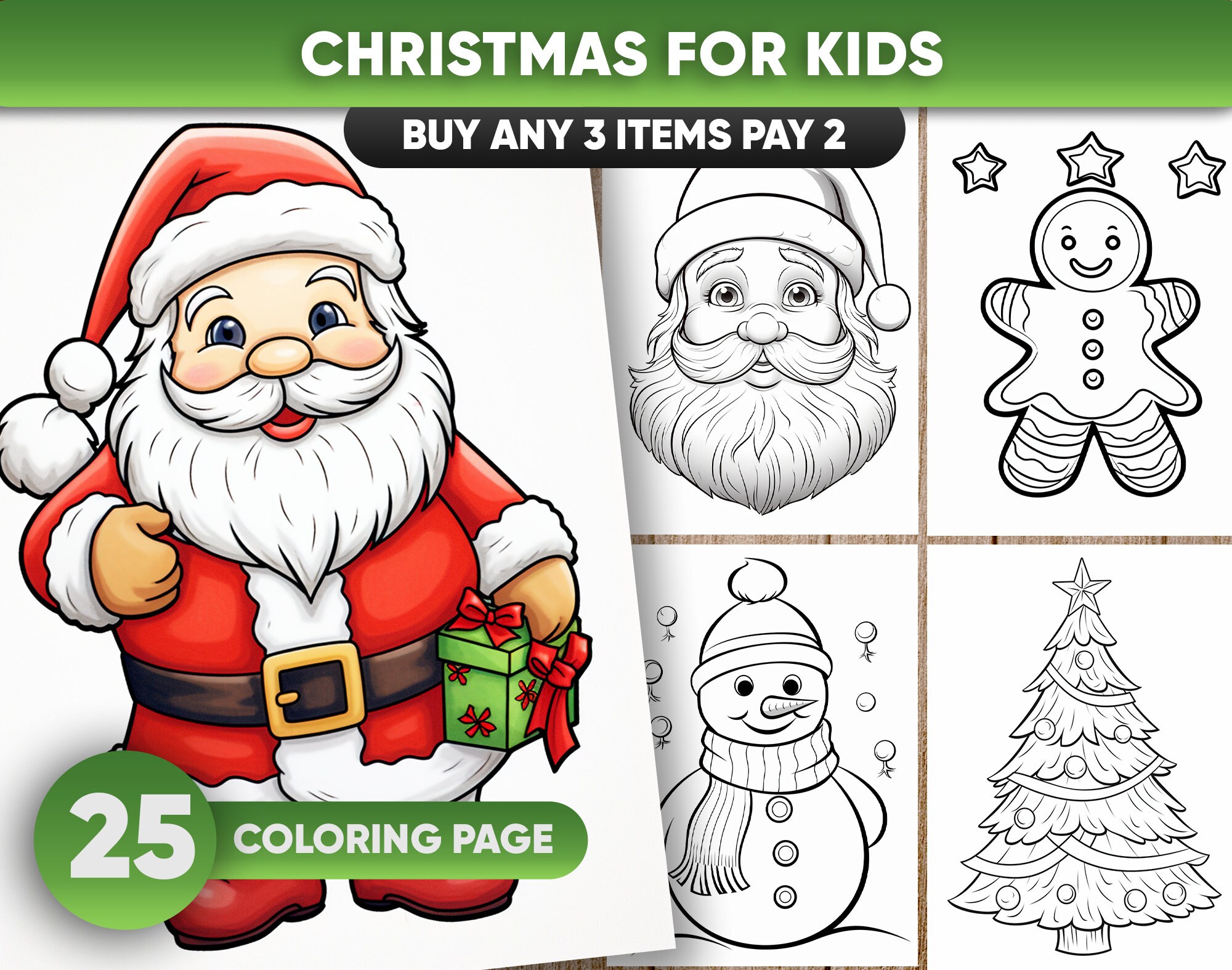 Christmas for preschool kids grayscale coloring pages in jpgpdf file instant download printable coloring page
