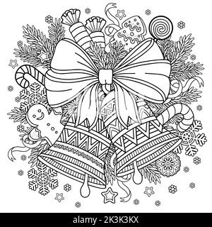 Christmas coloring page mandala santa claus and little doves carrying gifts black and white vector illustration stock vector image art