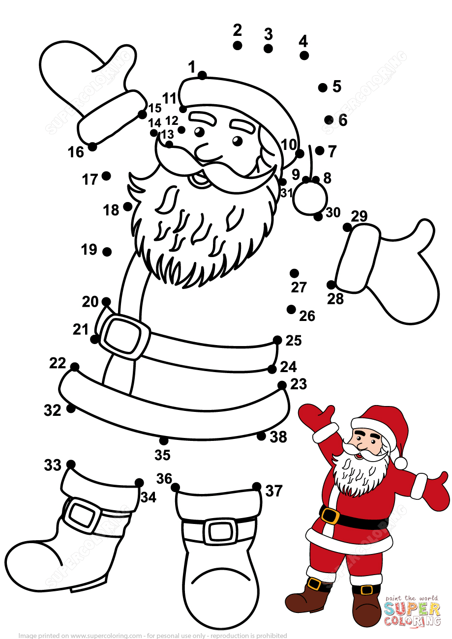 Santa claus dot to dot free printable coloring pages