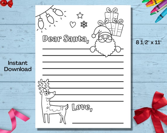 Printable coloring page letter to santa claus christmas wish list christmas printable coloring page for kids download now