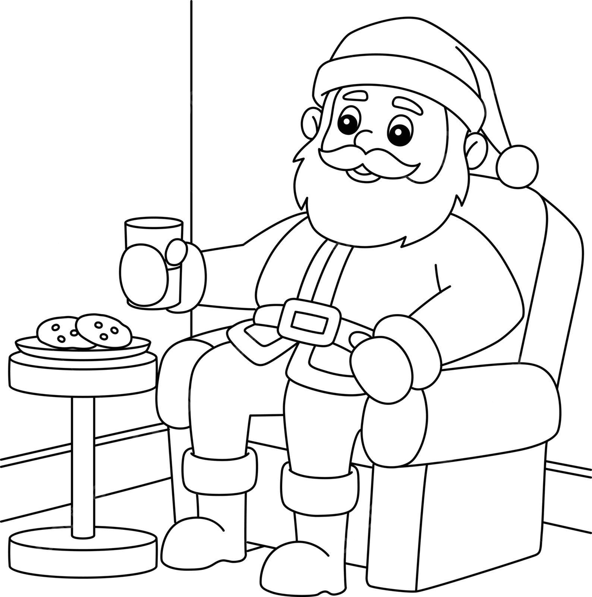 Coloring page of santa claus sitting on a chair for christmas vector christmas drawing santa drawing chair drawing png and vector with transparent background for free download