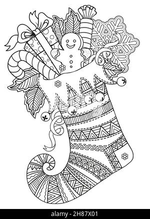 Christmas coloring page mandala santa claus and little doves carrying gifts black and white vector illustration stock vector image art