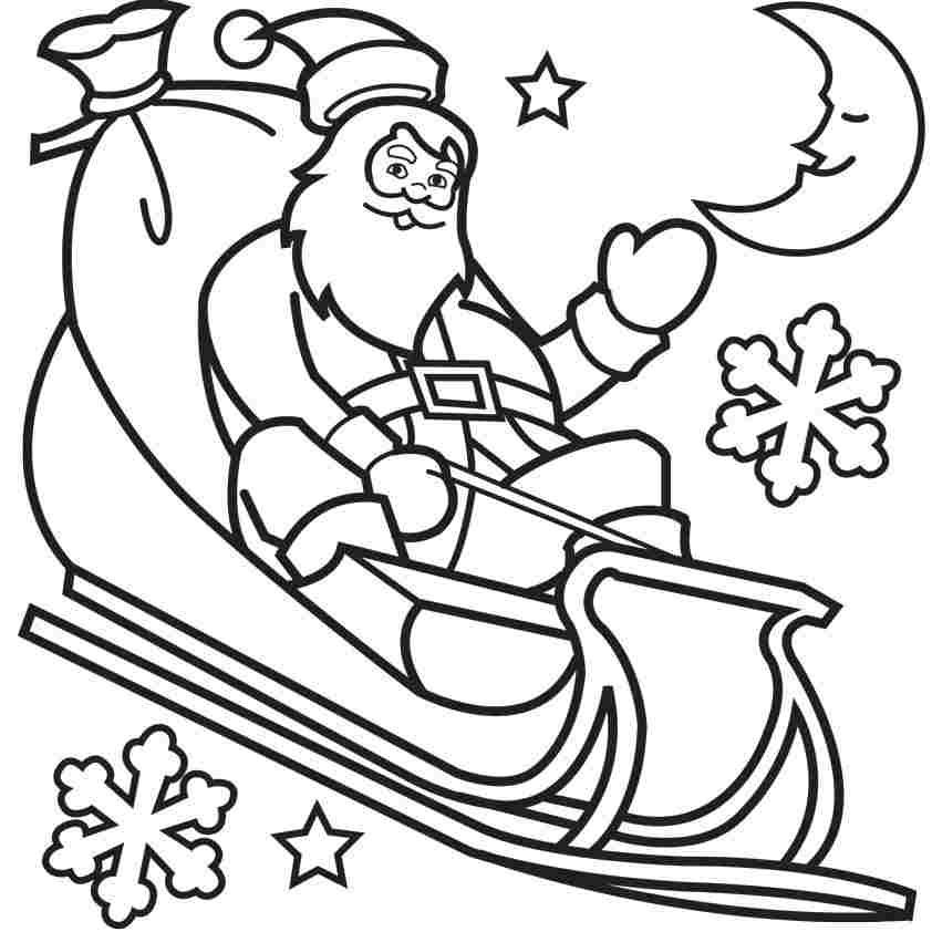 Santa on his sleigh coloring paper