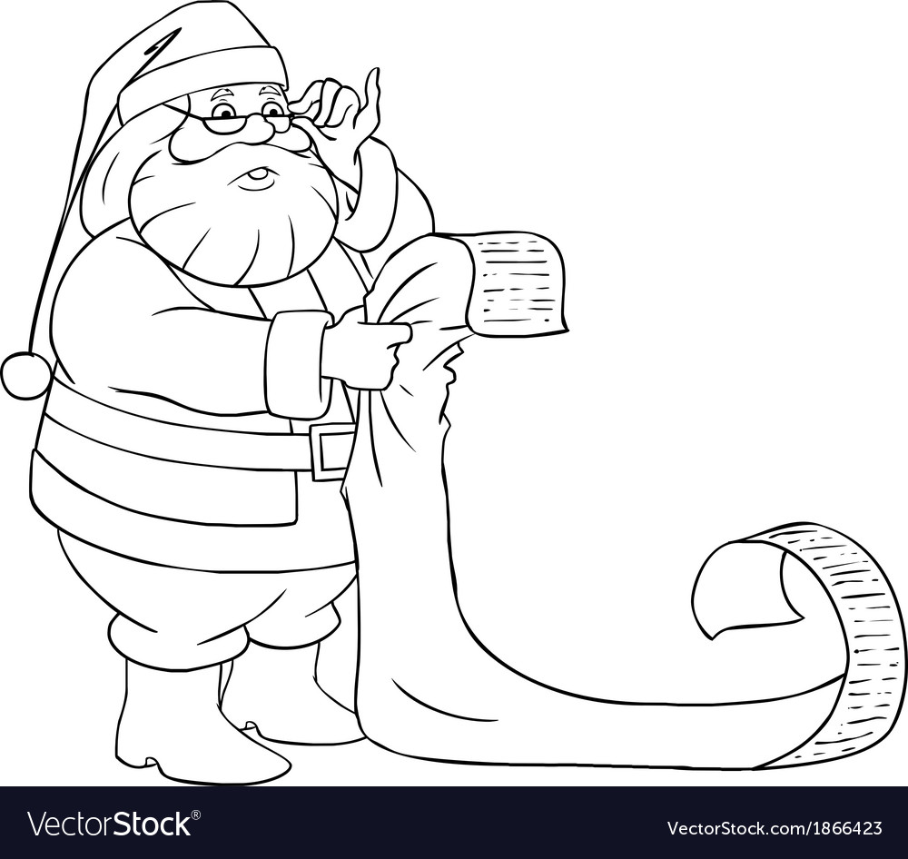 Santa claus reads from christmas list coloring vector image