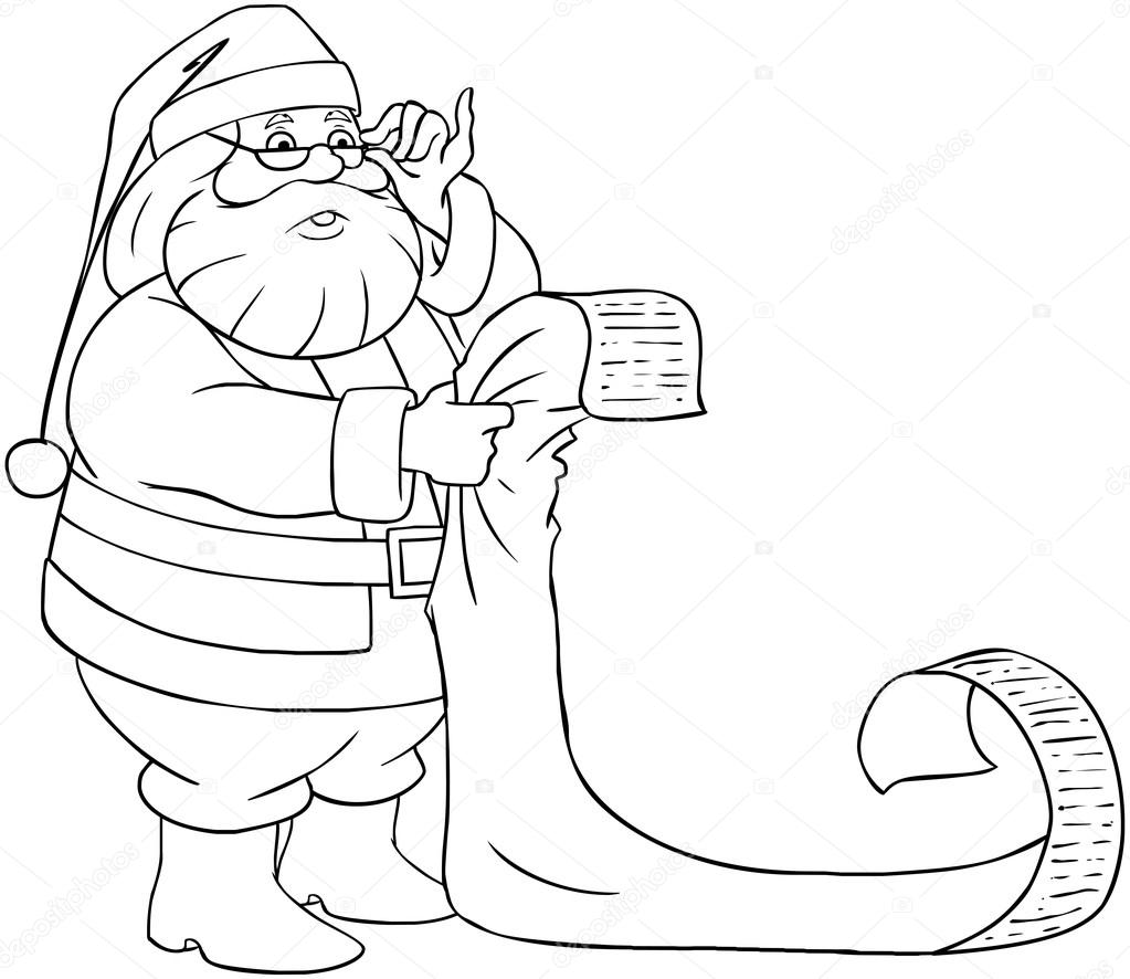 Santa claus reads from christmas list coloring page stock vector by lironpeer