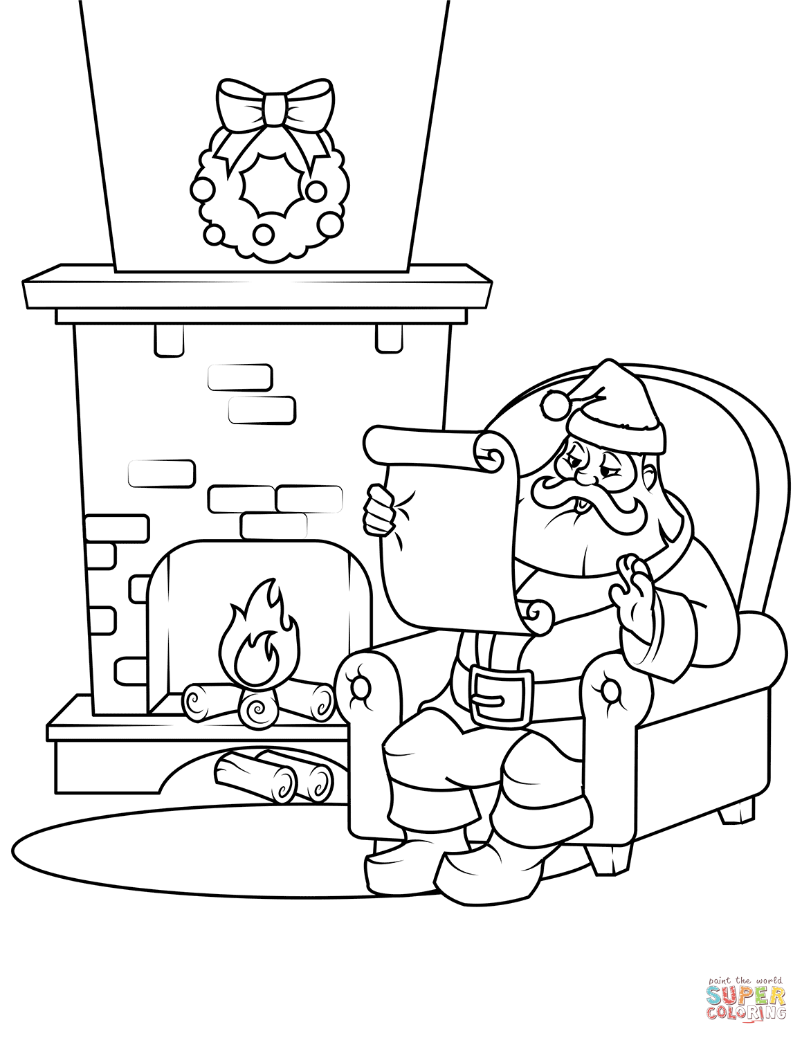 Santa checking his list coloring page free printable coloring pages