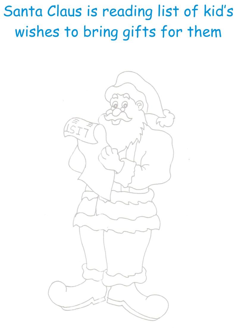 Santa with gifts list coloring page