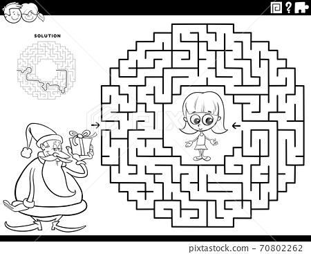 Maze game with santa claus with gift coloring