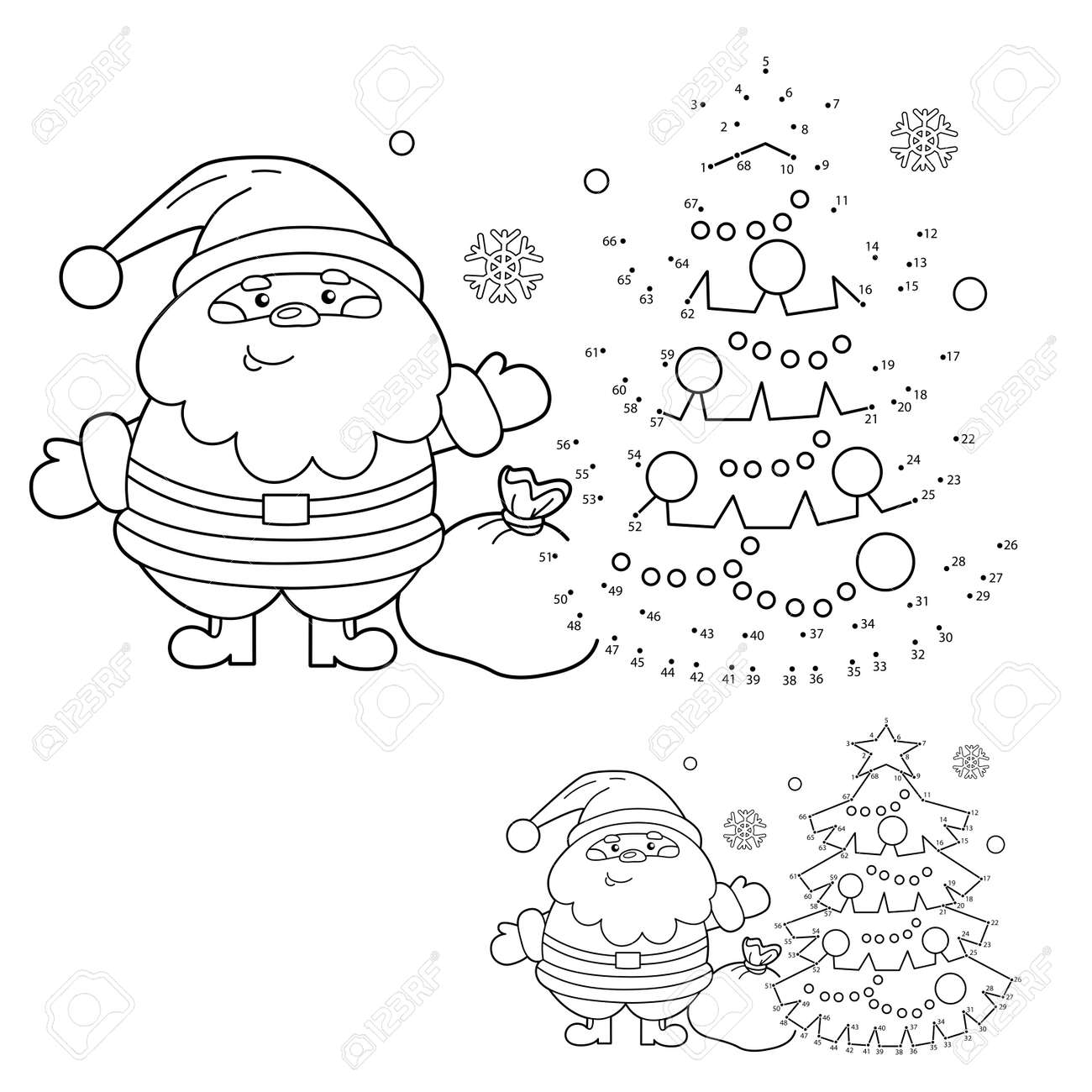 Puzzle game for kids numbers game coloring page outline of christmas tree with santa claus new year christmas coloring book for children royalty free svg cliparts vectors and stock illustration image