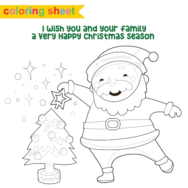 Premium vector christmas coloring page cute and funny cartoon characters coloring game for preschool children