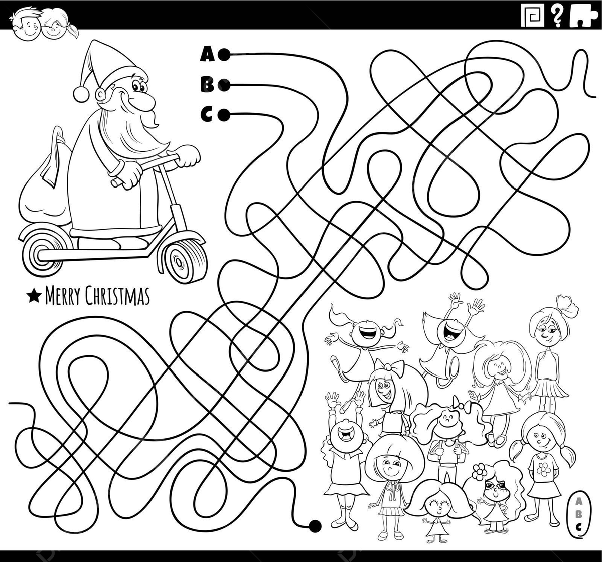 Christmasthemed maze coloring book page featuring santa claus and kids vector christmas drawing book drawing santa drawing png and vector with transparent background for free download