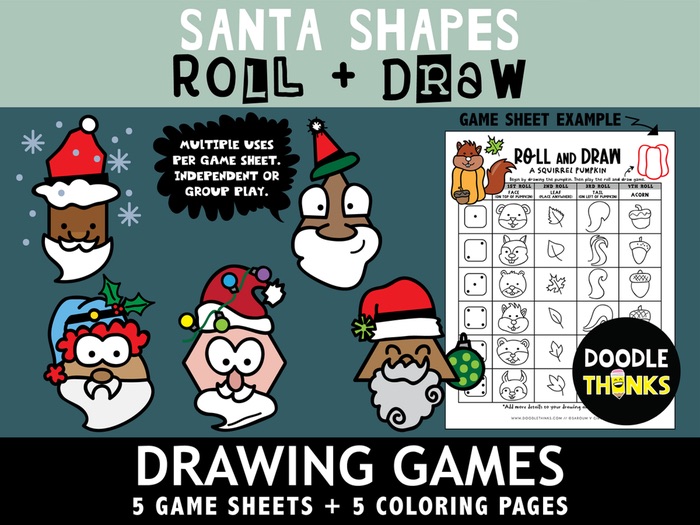 Santa shapes roll and draw game coloring sheets no prep activities teaching resources