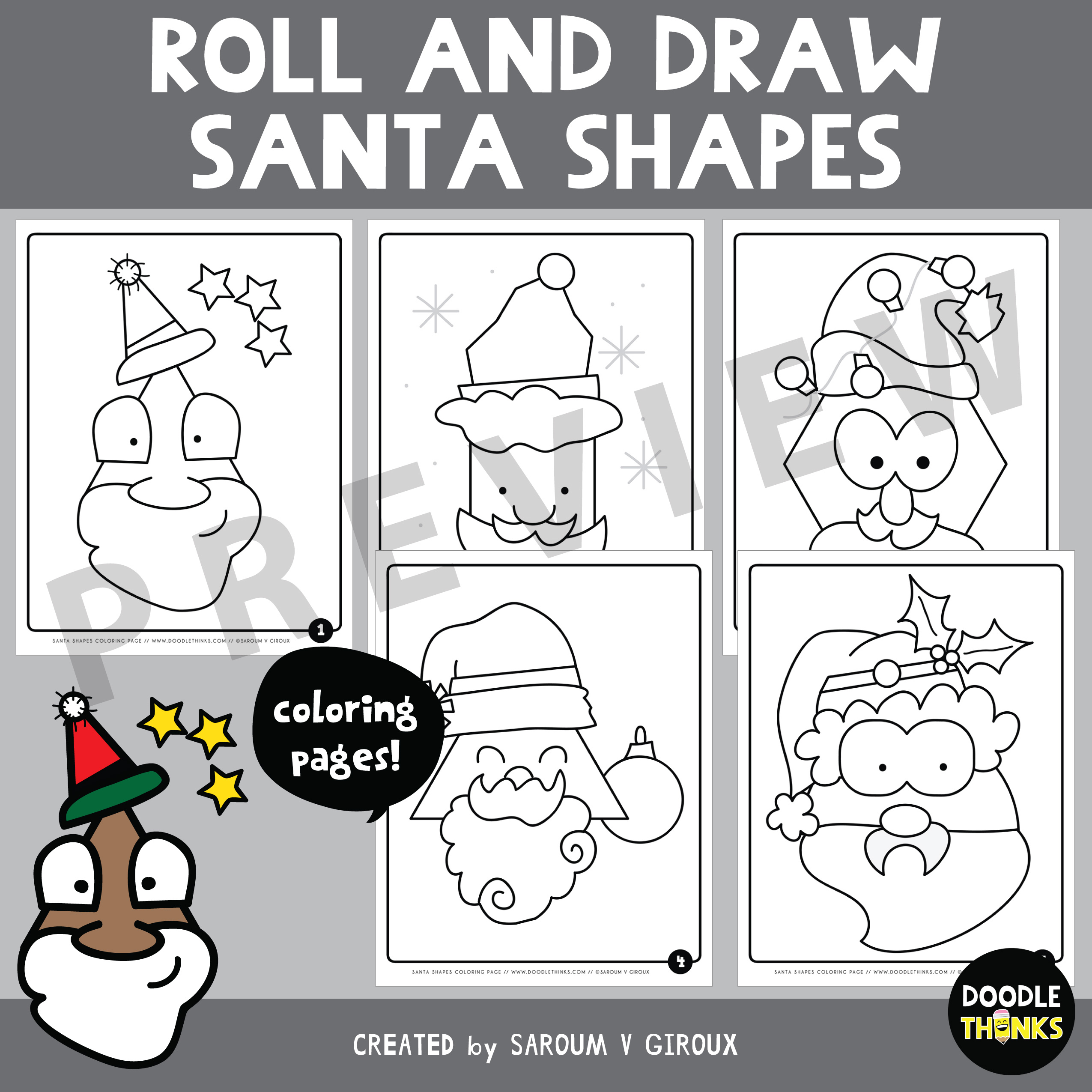 Santa shapes roll and draw game coloring sheets no prep activities made by teachers