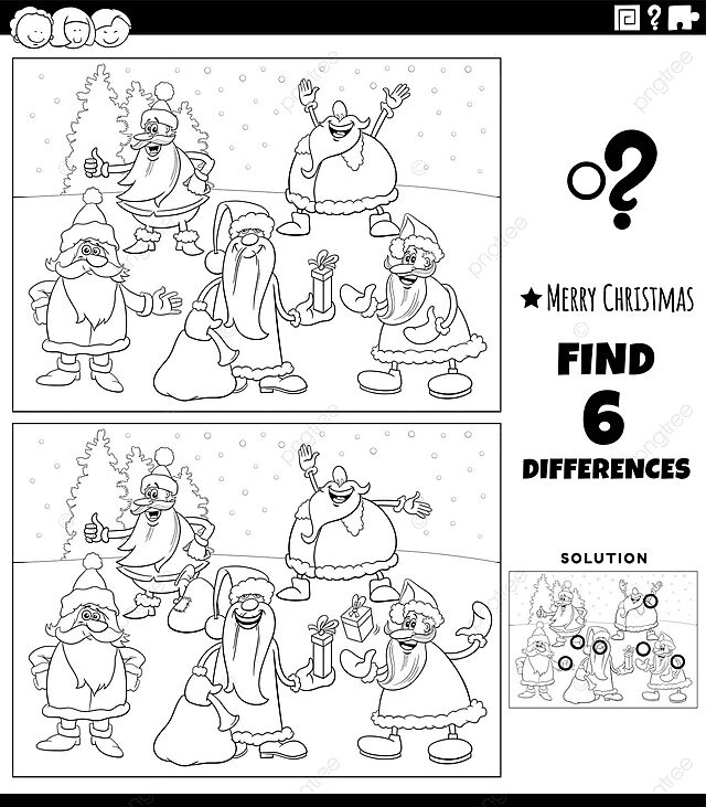 Santathemed christmas coloring page featuring a fun differences game vector christmas drawing santa drawing ring drawing png and vector with transparent background for free download