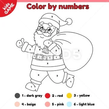 Coloring page by numbers with running santa claus clip art