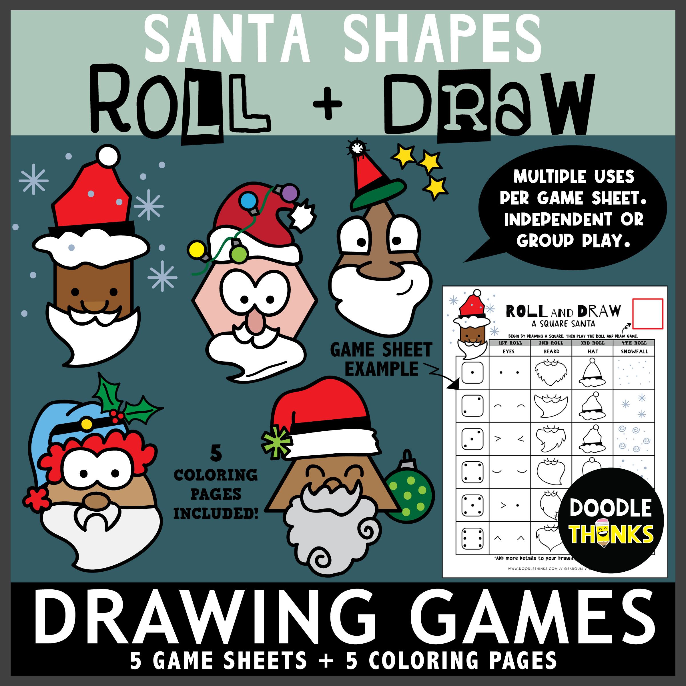 Santa shapes roll and draw game coloring sheets no prep activities made by teachers