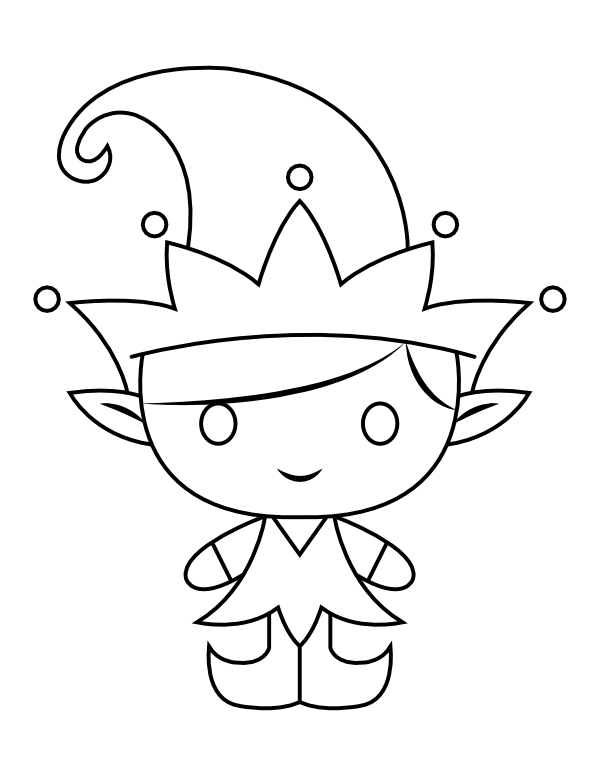 Printable cute christmas elf coloring page