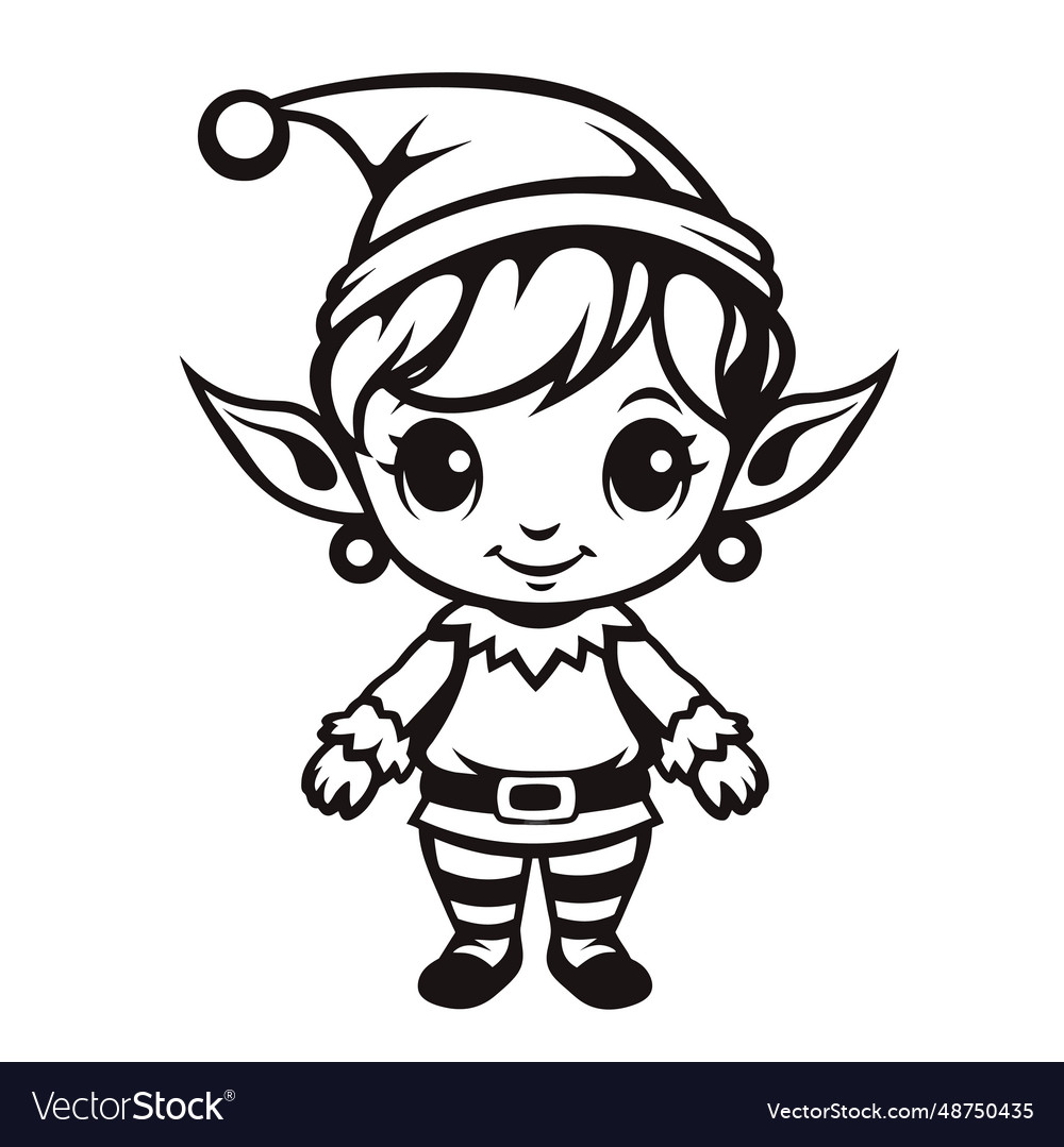 Cute cartoon christmas elf coloring page vector image