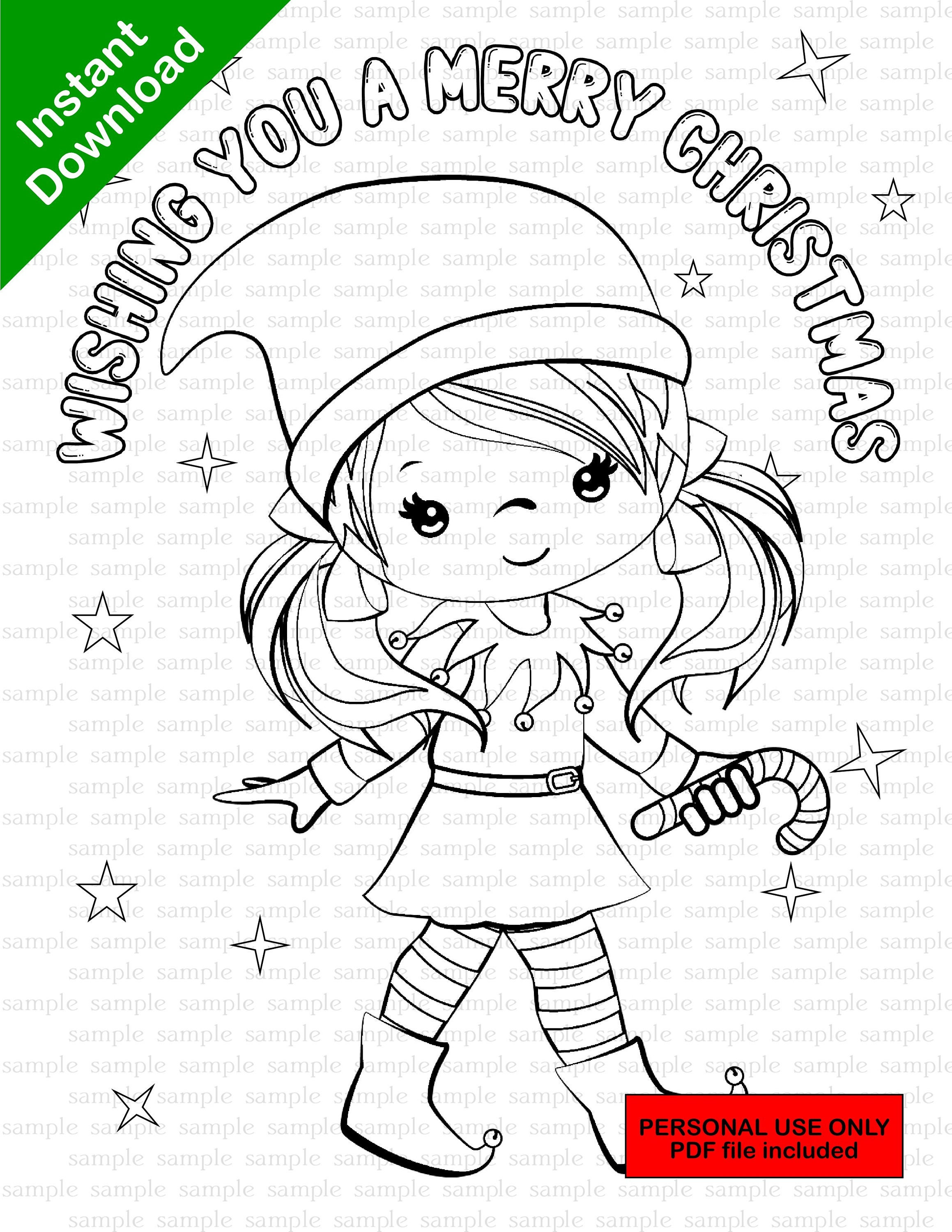 Christmas elves coloring page elf colouring sheet instant download pdf included download now