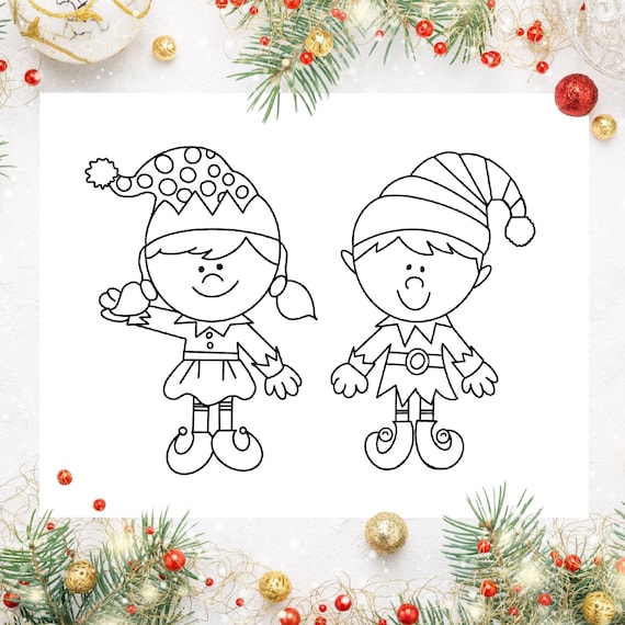 Santas elves coloring christmas coloring coloring christmas elves instant download coloring page printable