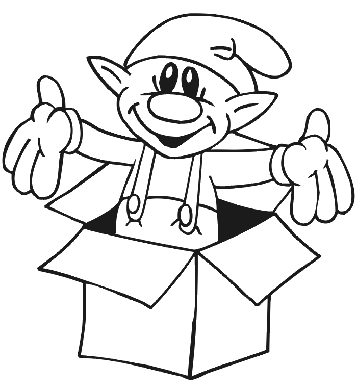 Christmas elf coloring page elf popping out of a box