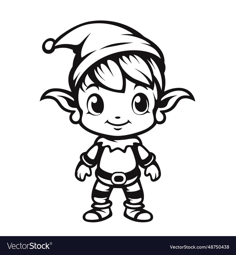 Cute cartoon christmas elf coloring page vector image