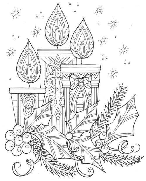 Enchanting candles and night sky christmas coloring page