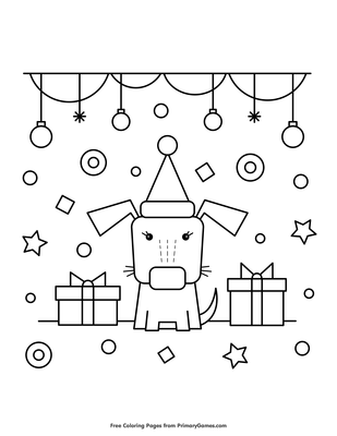 Dog with santa hat and christmas presents coloring page â free printable pdf from