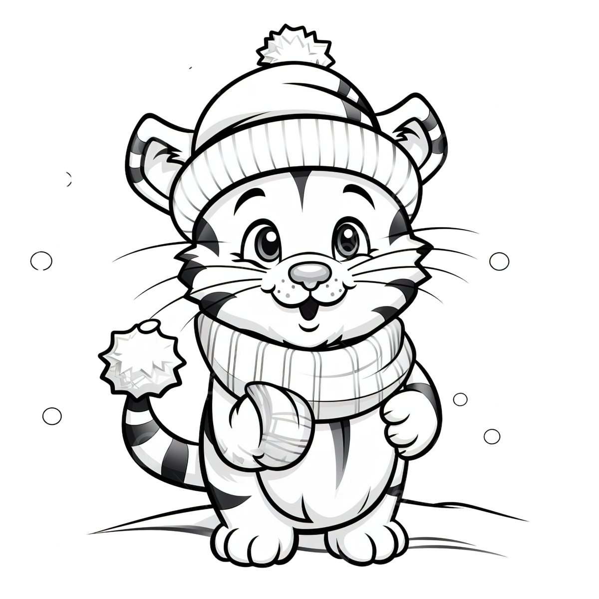 Coloring book for kids with a cute tiger using santa hat and scarf in christmas ball chibi character doodle character kawaii png transparent image and clipart for free download