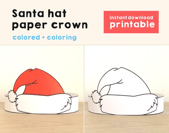 Santa paper crown hat christmas winter holiday party coloring printable kids craft costume printable favor costume diy instant download